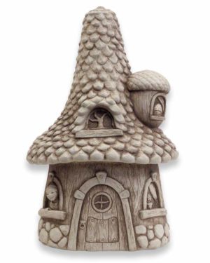 Cast Stone Statue Featuring Fairy Cottage Pinecone Cottage